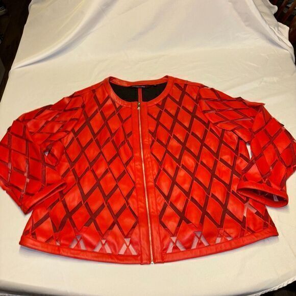 Colleen Lopez Faux Leather Diamond and Mesh Jacket RED size 2X‎ Plus Size - Picture 1 of 4
